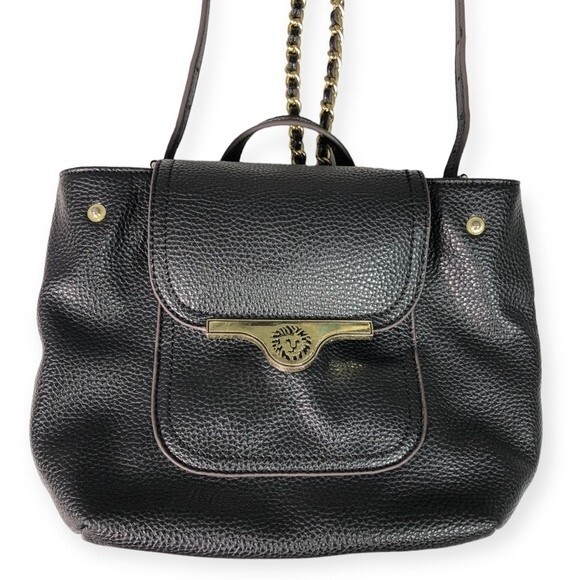 Ann Klein Black Faux Pebbled Leather Chain Strap Mini Backpack - Picture 2 of 7